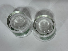 Two (2) Libbey Green Train Locomotive Lowball Rocks Glasses