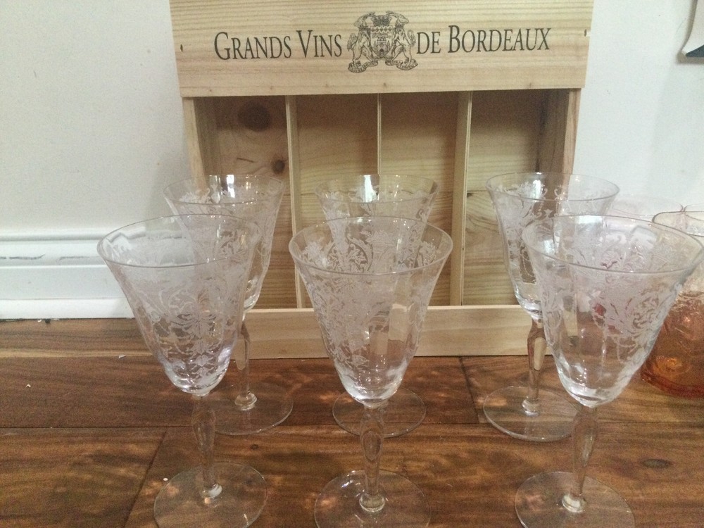 Morgantown Milan (7668) Stem Water/Wine Glasses -Set of 6- 7 5/8» needle etch