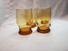4 MCM Gold Optic Swirl Tumbler Drinking Glasses 4″ H Footed Amber Anchor Hocking