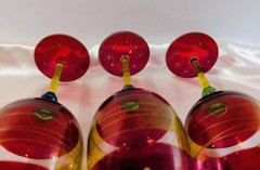 Water Goblets Set of 3 Pier 1 Festive Stripe Party Wine Gold Accents 9.25″ READ