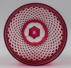 American Brilliant Period Cranberry Finely Cut to Clear Wine Glass, Circa 1900
