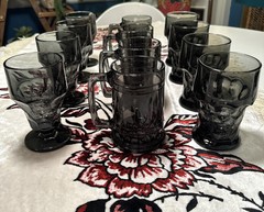 Vtg Anchor Hocking Georgian Smoke Glass Mugs, Goblets, Wine Glasses 12 Piece Set