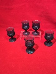 5 Vintage Indiana Glass 4.5” Kings Crown Thumbprint Footed Goblets Blue