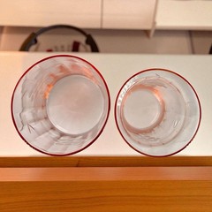 2 Pink Depression Etched Glasses Different Shapes Grape Design