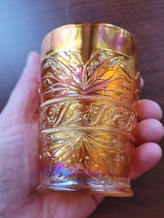 Super Pretty Marigold Fenton Carnival Glass Lily of the Valley Pattern Tumbler