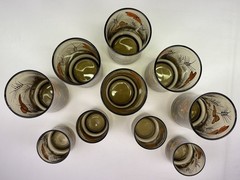 VTG Libbey Tawny Garden Party Tumblers Set of 10 Butterfly Wheat Amber Glass