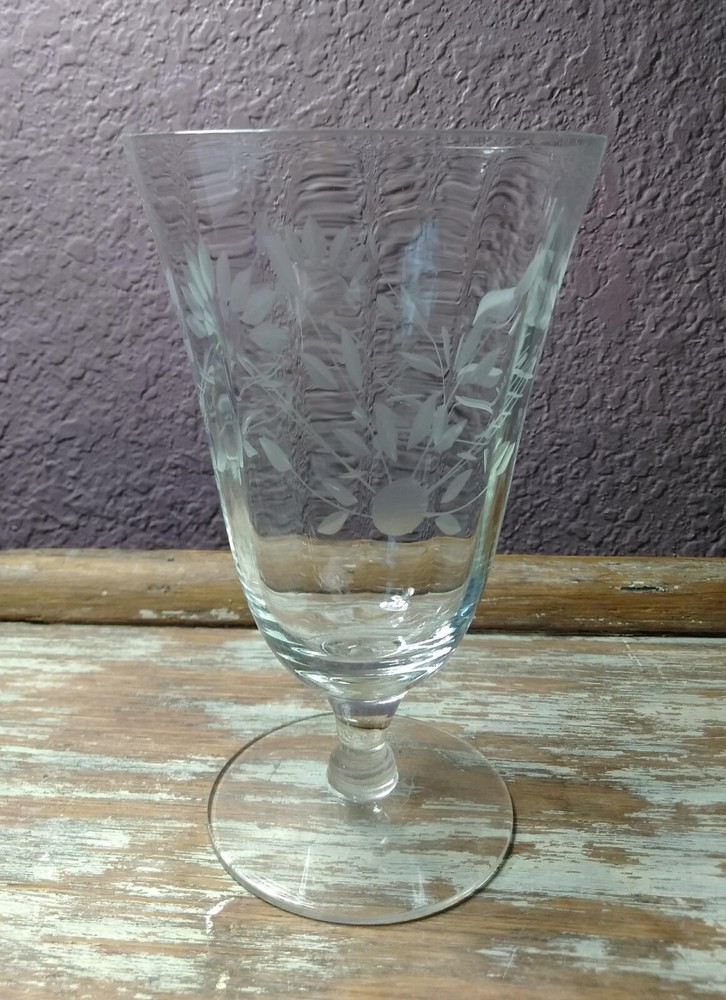 Vintage Etched 6” Wine Water Glass Goblet Floral Stemmed Replacement