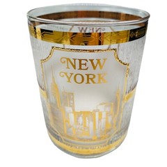 Pair New York Culver 22k Gold Lowball Whiskey Glass Tumblers WTC Twin Towers MCM