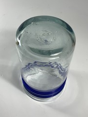 Set of 3 Vintage Hand Blown Glass Tumblers with Applied Blue Rigaree Bands