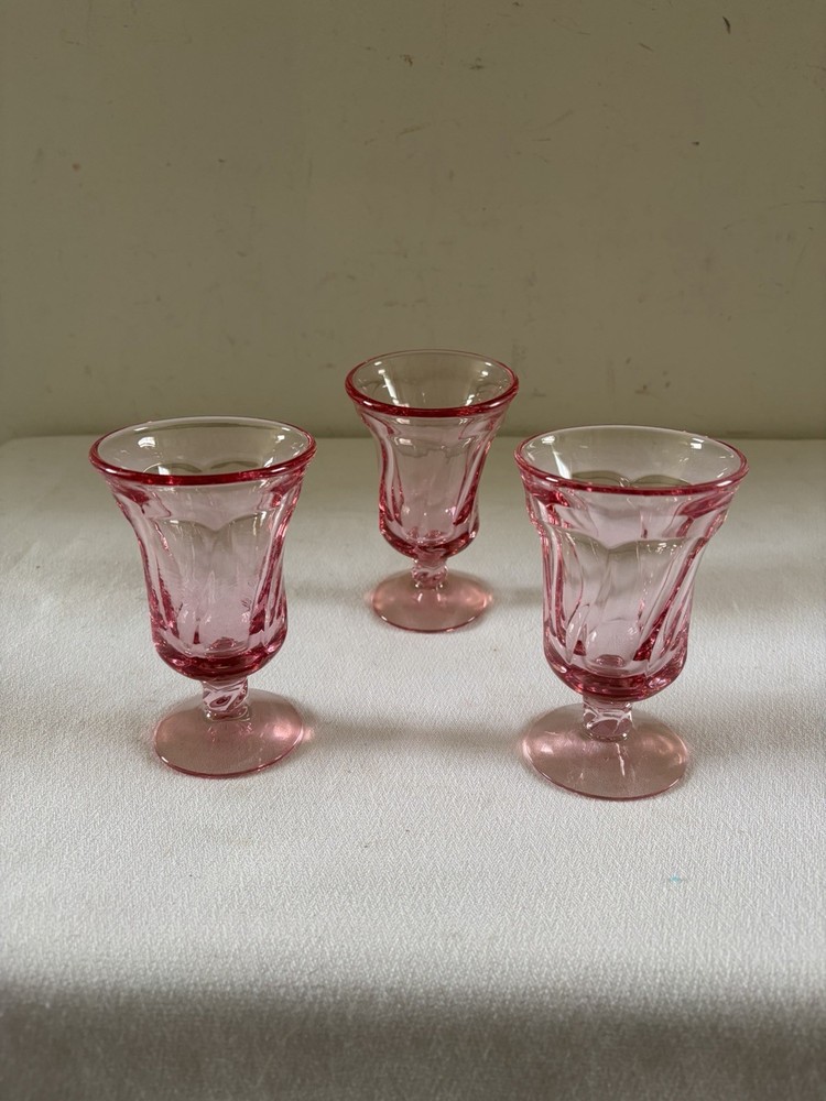 Nice Set of 3 Fostoria Jamestown Pink Champagne 4 7/8” Wine-Juice Glass Goblets
