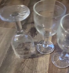 Lot 4 + 1 Bulbous Stem Polka Dots & Lines Cut Water Goblet Glasses