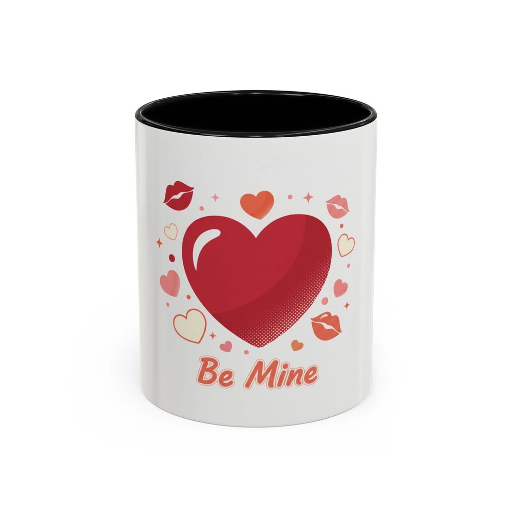 Valentine «Be Mine» Accent Coffee Mug — Heart & Kisses (11/15 oz)