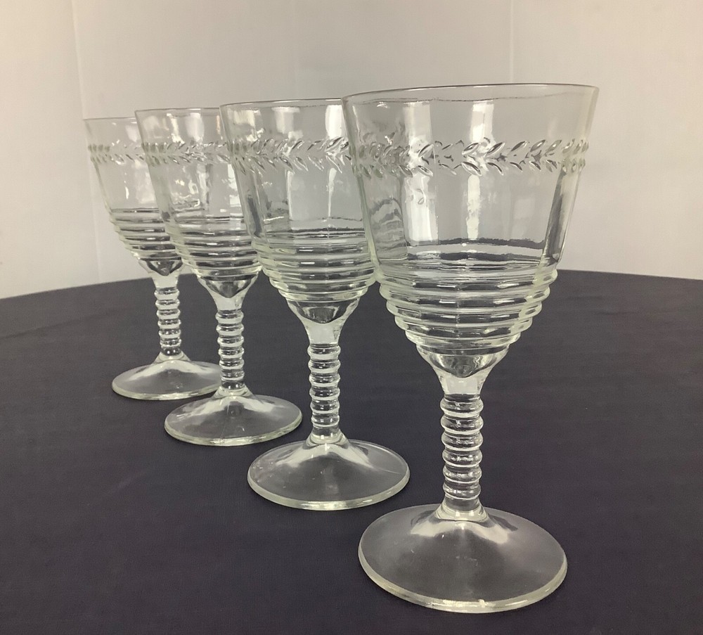 Vintage Federal Optic Stem Cocktail Glass Banded Laurel Leaf Pattern 145R-1