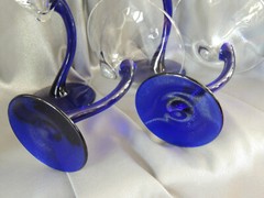 Martini Cocktail Libbey Cobalt Blue Curved Stem 4 Glasses Goblets