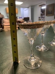 Cellini Crystal 24K Gold Trim Etched Glasses, set of 7.