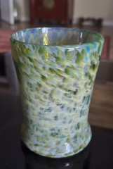 Hand Blown Art Glass Tumbler Glass Greens & Turquoise Colors 12 Oz Vintage
