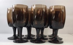 Two 2 MCM Gorham Crystal Accent Brown Wine Glasses 6 oz