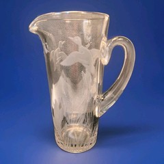 MCM Federal Glass Cocktail Pitcher Etched Mallard Ducks Barware 9in.