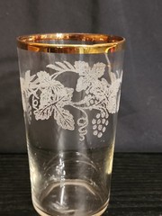 Vintage Bartlett Collins 22Kt Gold Trim Grapevine 10 oz Glass/ Tumbler