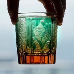 Amber Green Whiskey Glasses Japanese Style Hand Cut Crystal Kiriko Glass 8.5oz