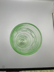 VTG Hocking Green Uranium Glass Block Optic Footed Tumbler 12oz Glows UV 7.5”