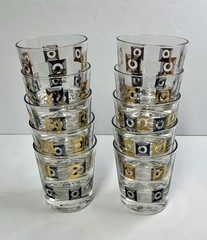 Set Of 10 Black & Gold Geometric Motif Old Fashioned Rocks Cocktail Glasses 6 oz