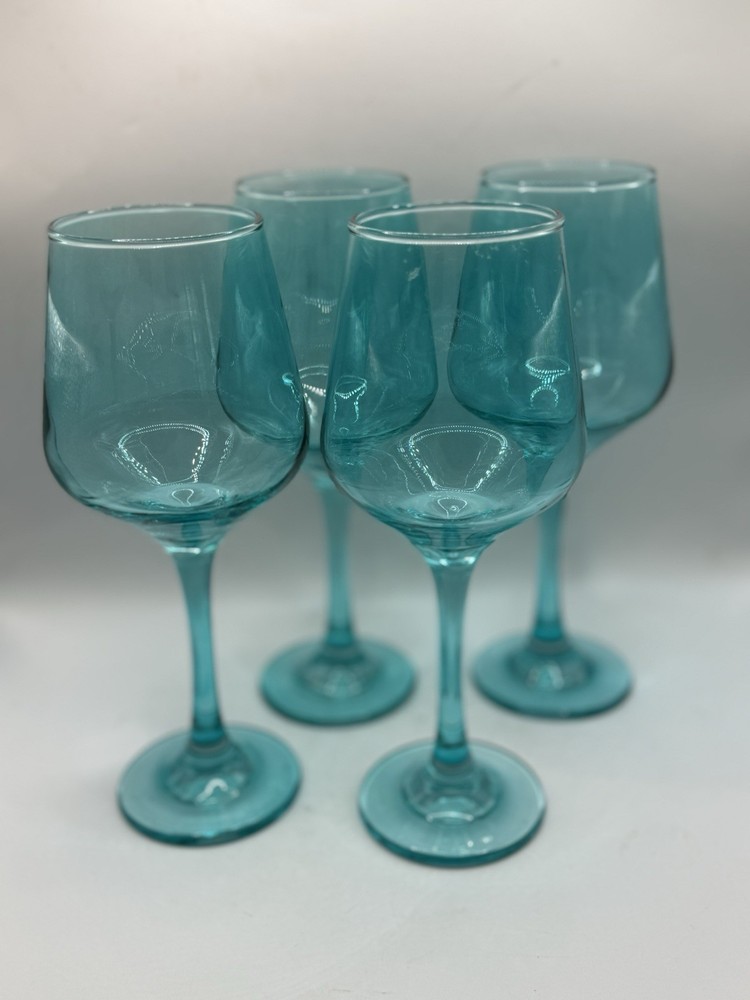 Vintage Cristar Teal Aquamarine Stemmed Wine/Water Glasses Set of 4