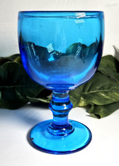 Hoffman House Antique Blue Tall Water Goblet by Imperial Glass Ohio 6 3/8″H