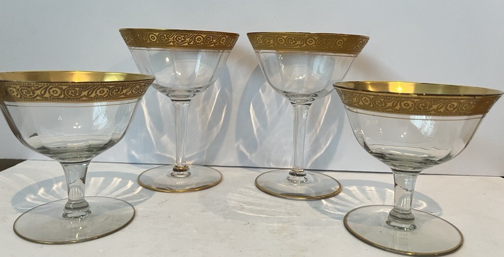 Tiffin Franciscan Minton Optic (?) Gold Rimmed Sherbet Glasses, Mixed Lot 4