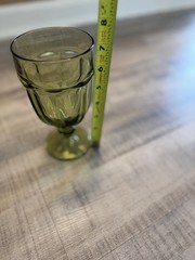 Libbey Set of 2 Vintage Olive Green Pressed Glass Wine Goblets 6.75”