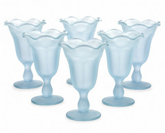 Vintage Blue Frosted Glass Dessert Goblets Set of 6 Parfait Sundae Sherbet Cups