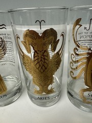 MCM Vintage Zodiac Glasses W/22K Gold, Set Of 6