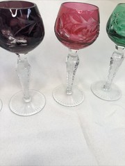 5 Lausitzer Crystal Cut To Clear Multicolor Grape Vine Hock Wine Glasses 5 1/4”