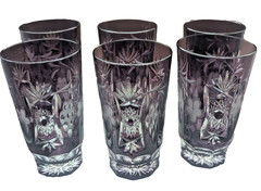 6 pcs set Nachtmann Traube Cranberry Cut to Clear Crystal Highball Glass 5”