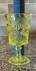 L. G. Wright Strawberry And Currant Vaseline Glass Water Goblet 6”H 3.25”D