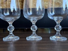 3 Vintage Czech Bohemia Crystal Claudia Clear Ball Stem Wine Glasses 6 1/2″ Tall
