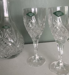 Shannon Godinger DUBLIN 24% LEAD CRYSTAL Goblet / Wine Glasses and Decanter Set