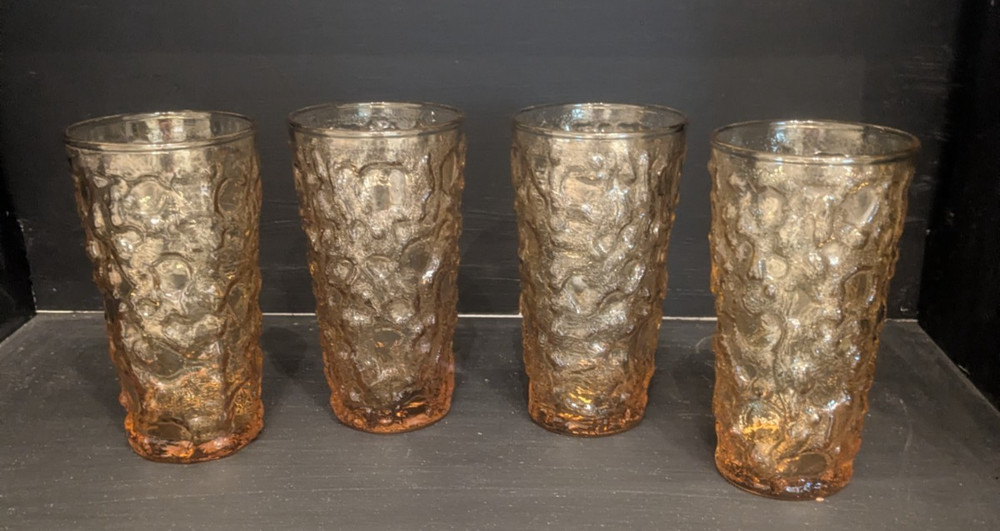 Set Of 4 Anchor Hocking Lido Milano Amber Gold 10 oz Glasses Tumblers 5 1/2″