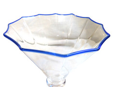 MORGANTOWN~ 12 PANELED GOBLET WITH BLUE RIM HAND SIGNED ELITUFF?~5 7/8″ TALL