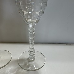 Clear Etched Floral Cut Glass Wine Glasses, Set of 2 Stemmed Goblets 8″