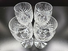 4 Astral Diane Wine Glasses Set 6″ Crystal Criss Cross Cut Etched Facet Stem Lot