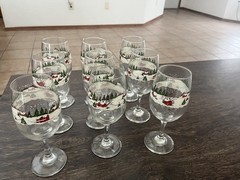 9 Libbey Christmas Winter Village 7- 3/4″ Glass Stemmed Goblet Snow Scene
