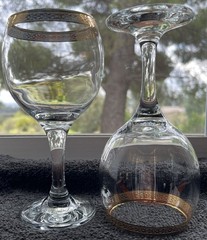 Vintage Crystal Gold Rim Pasabahce Circle Classique Wine Water Goblet Glasses(3)