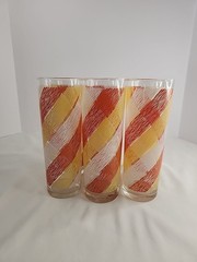 Libbey Tom Collins Set Of 6 Glasses Swirl Spiral Orange Yellow White VINTAGE