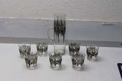 MCM Pitcher & 7 Glasses set Raised Design on outside Old-Fashioneds Victorian?