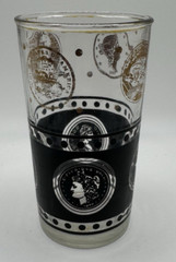 Set Of 3 Gold Coin and Black Glass Tumblers MCM Continental Can Company 4.5” H