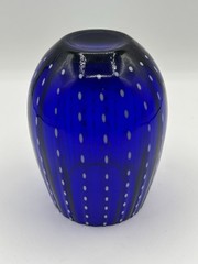 Set of 3 Zodax Art Deco Mavi Ribbed Cobalt Blue Opal Dot Stemless Wines – 16 oz