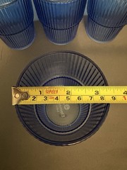 Blue Ribbed Glass Tumbler Glasses Set of 4 Round 3.5in x 4.25in
