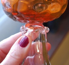 Set 4 Hand Blown ORANGE OPTIC COIN DOT GLASS Water Goblets EMPOLI ITALY 1960s