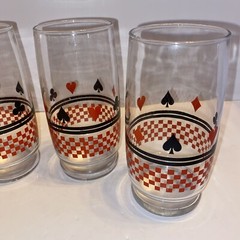 Vintage MCM Casino Night Drinking Glasses Card Suits Spade Heart Club Diamond